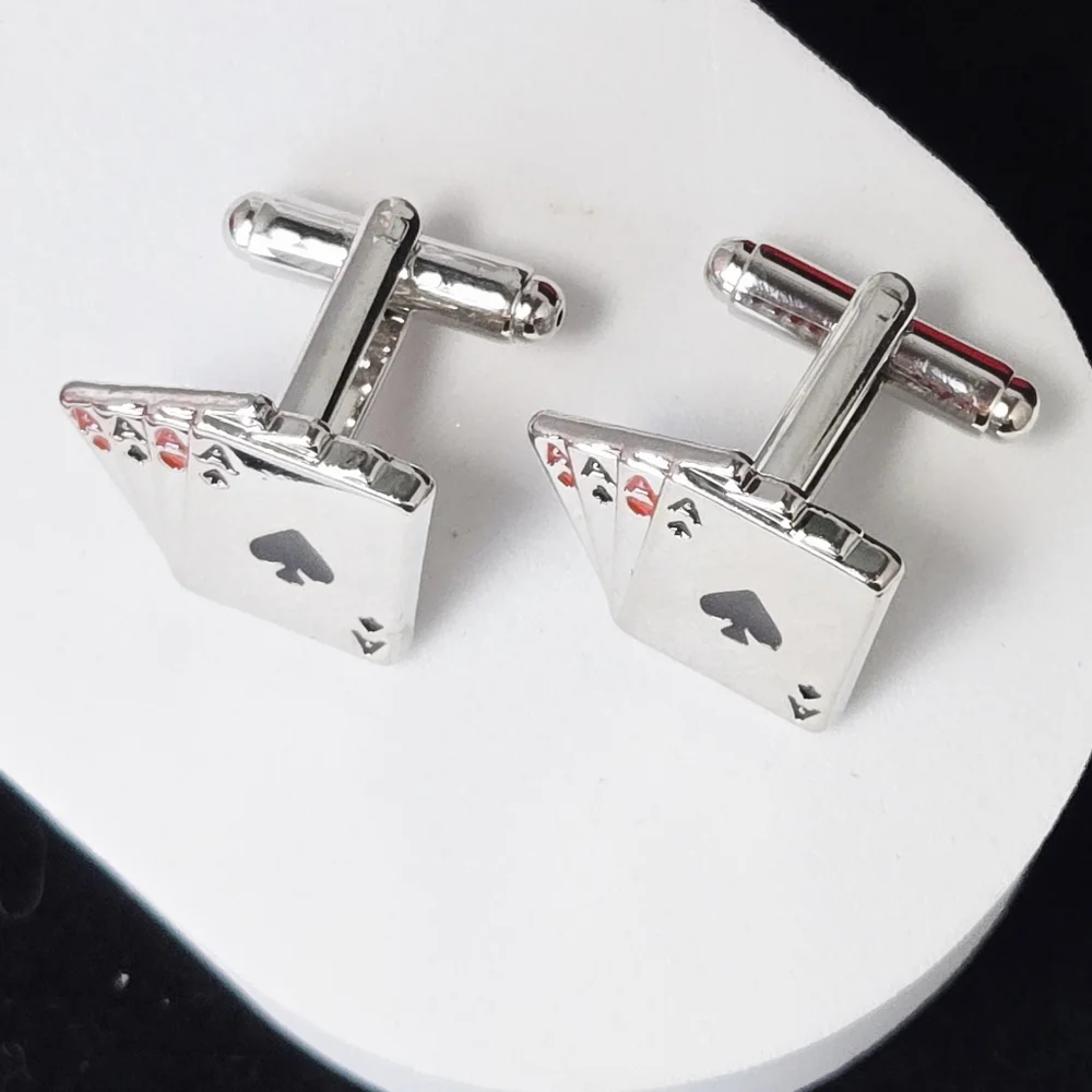 Four Aces Playing Card Cufflinks Poker Casino Spade Suit Formal Shirt Accessory